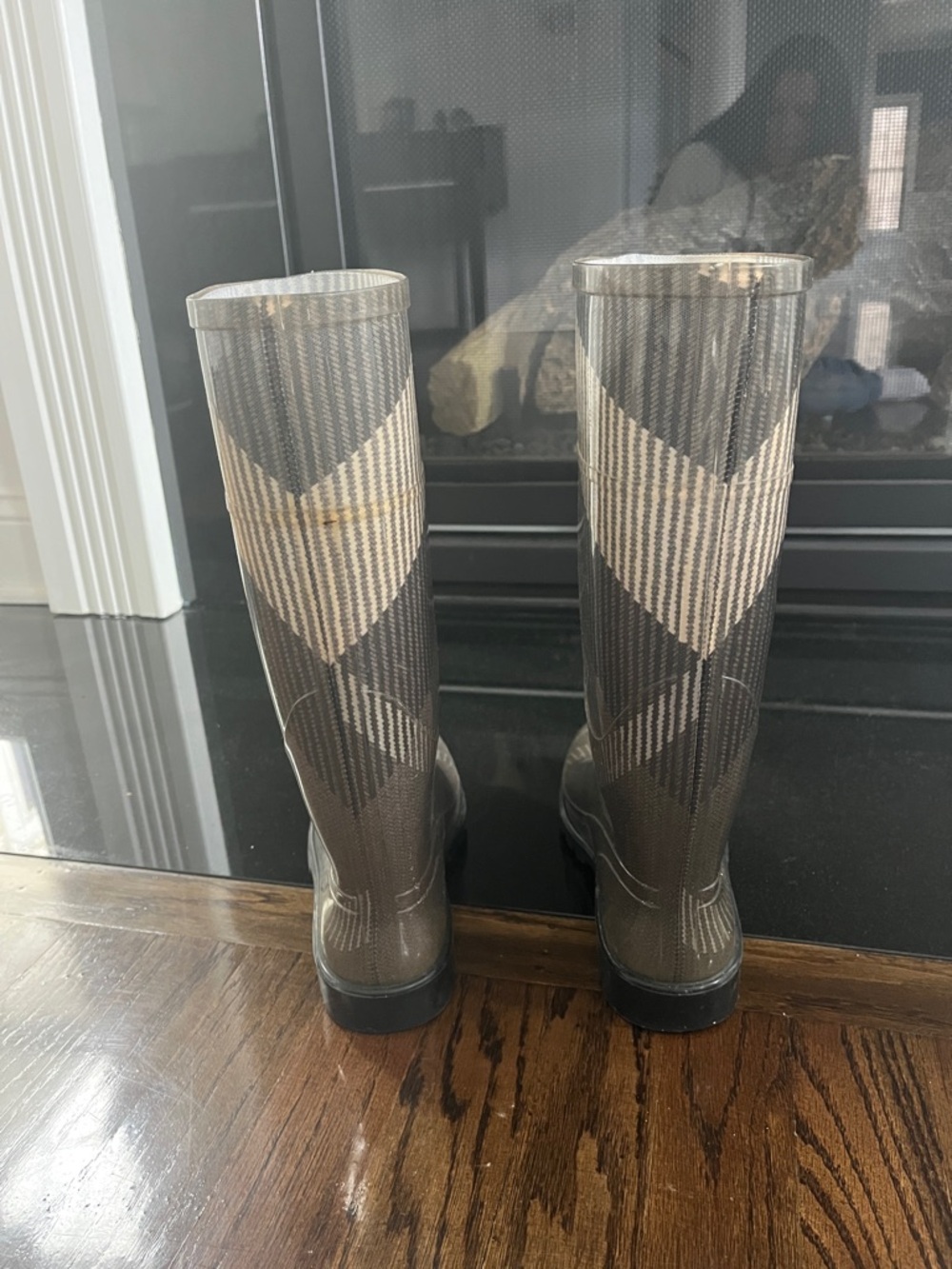 Burberry Brown Plaid Rubber Rain Boots - Picture 3 of 8